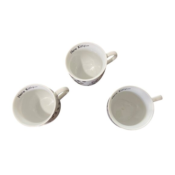 Zrike Everyday "Here Kitty" Mugs Porcelain Paw Print Cat Set Of 3 White Black - Picture 4 of 6
